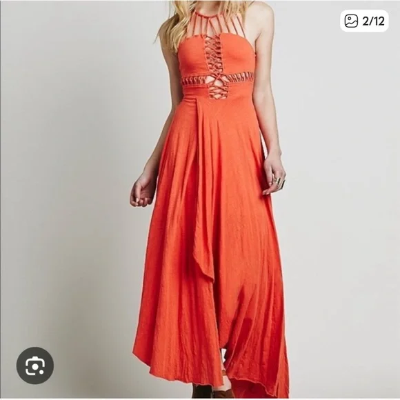 FREE PEOPLE ORANGE MAXI DRESS - Picture 1 of 5